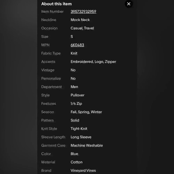 Vineyard Vines Martha's Vineyard 1/4 Zip Shep Sweater Size S Navy Blue 6K0483 - Picture 5 of 5